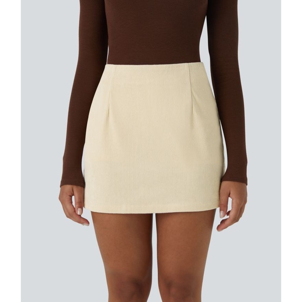 Halara 2-in-1 Corduroy Mini Skirt Cream Skort Lined Preppy Academia Sz XS NWT
